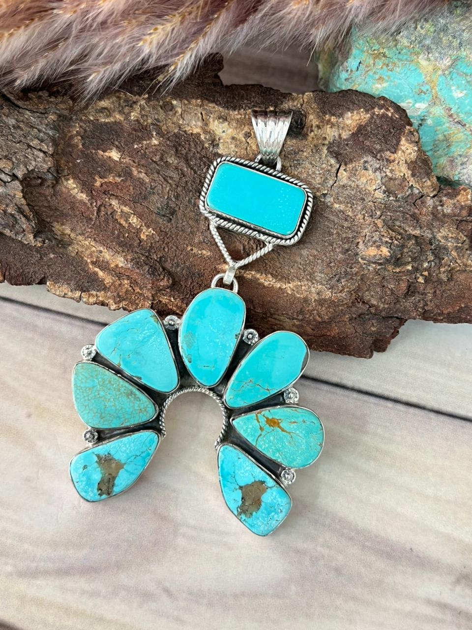 Handmade Sterling Silver Green Kingman Turquoise Collection: Naja Pendant Signed Nizhoni