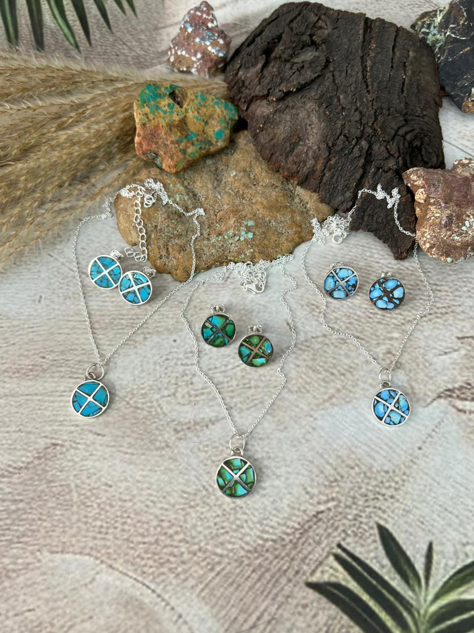 Handmade Sterling Silver Multi Stone Necklace Earrings Set "Signed Nizhoni"