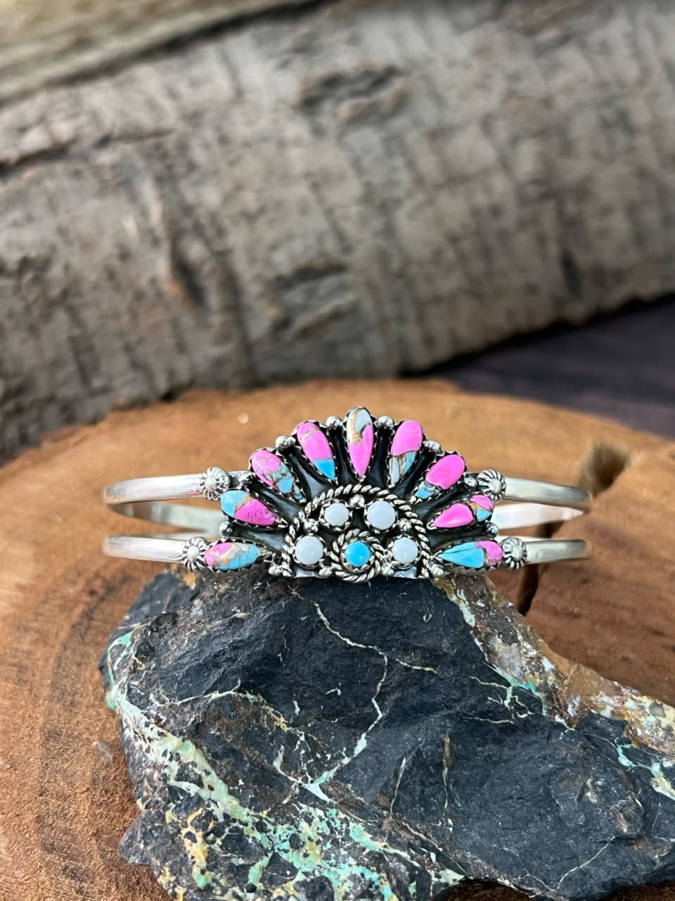 Handmade Sterling Silver Cotton Candy Cuff Bracelet Signed Nizhoni