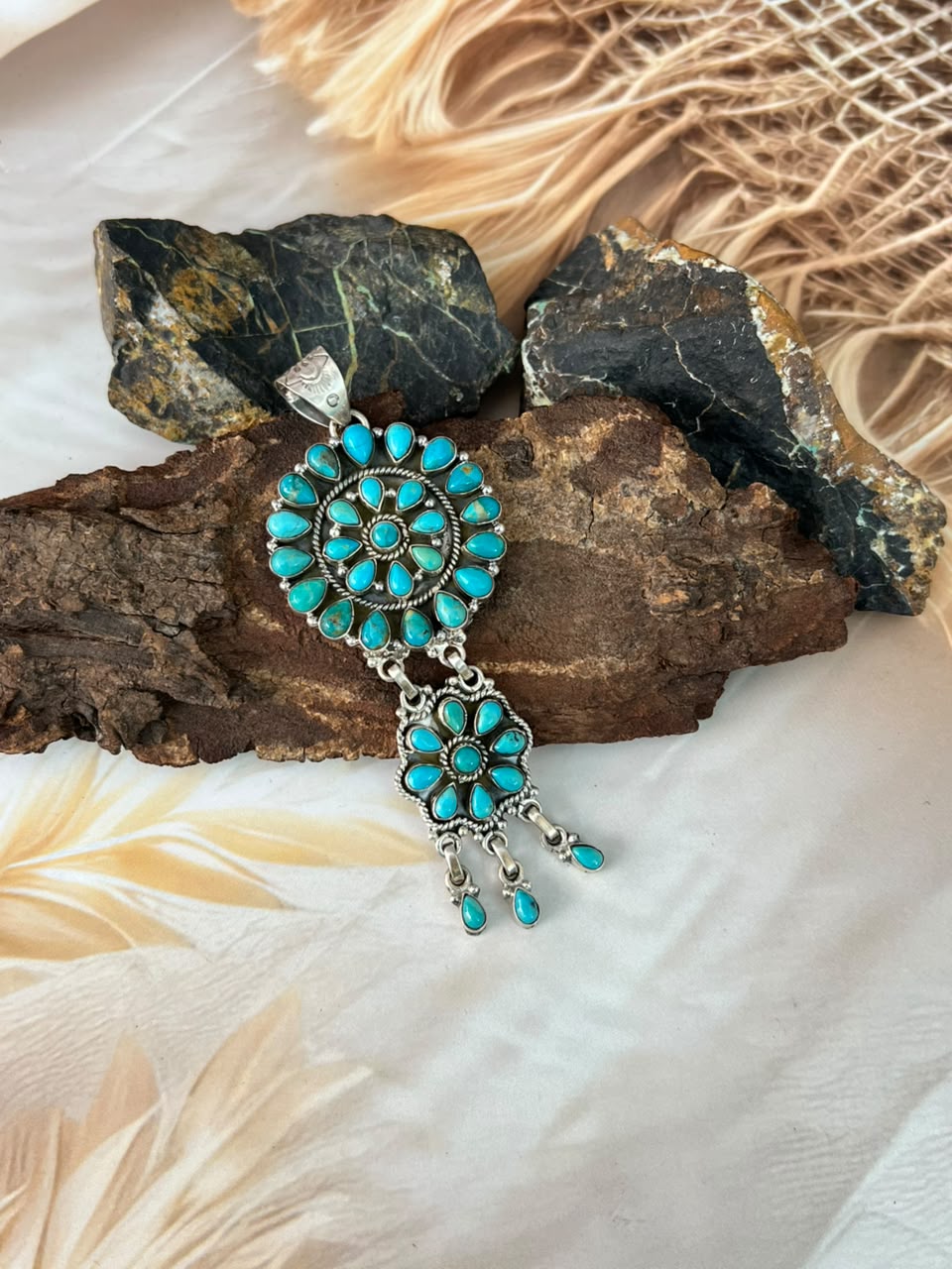 Handmade Sterling Silver Kingman Turquoise Pendant Signed Nizhoni