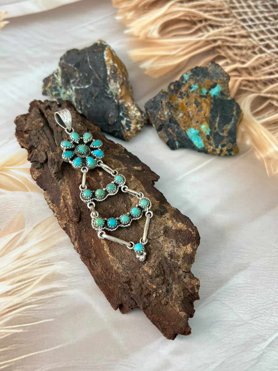 Handmade Sterling Silver Kingman Turquoise Pendant Signed Nizhoni