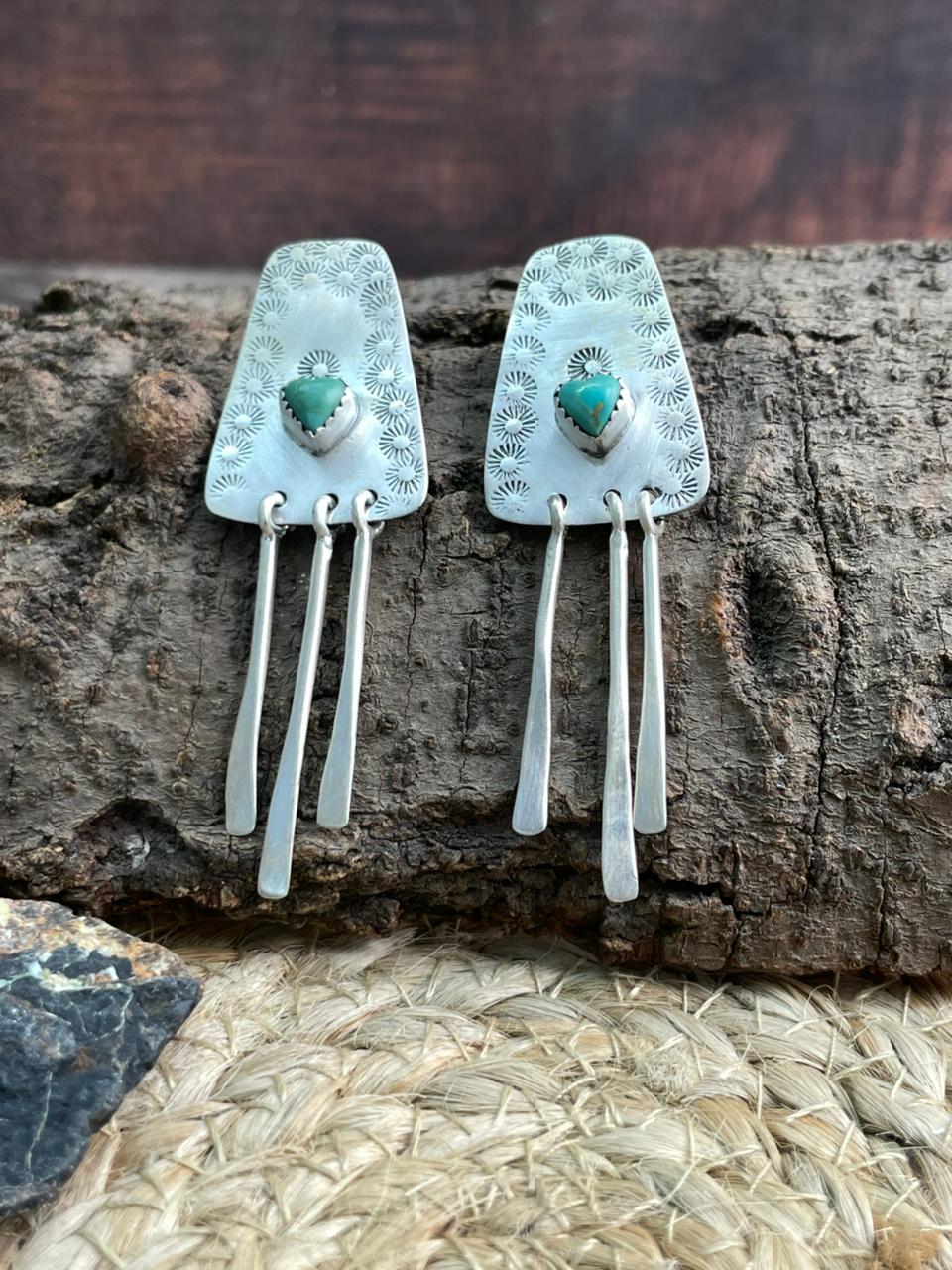 Handmade Sterling Silver Kingman Turquoise Hook Dangle Earrings "Signed Nizhoni"