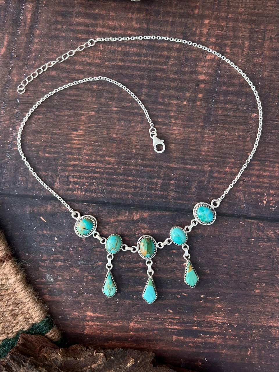 Handmade Sterling Silver Kingman Turquoise Necklace Signed Nizhoni