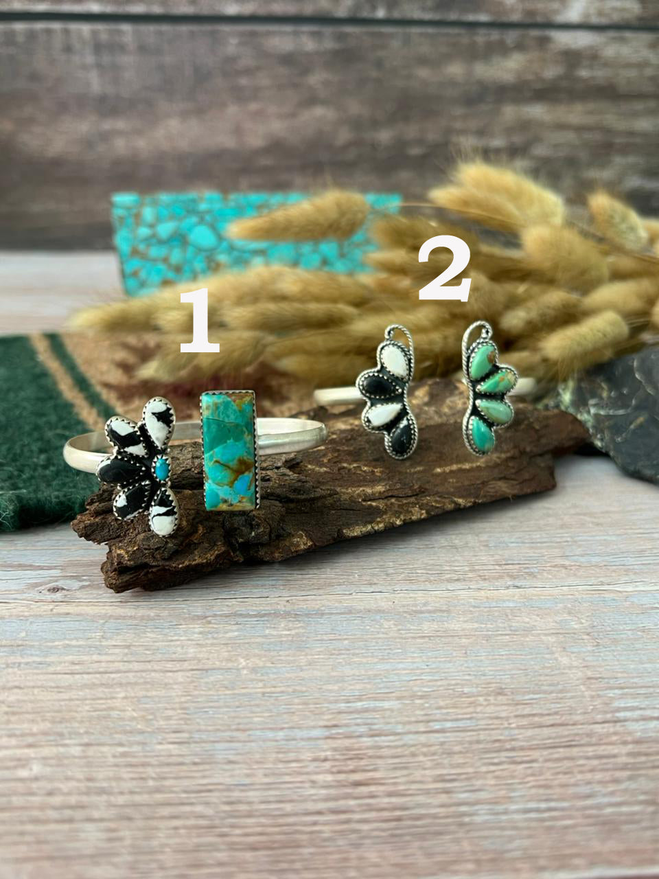 Handmade Sterling Silver Kingman Turquoise with White Buffalo Cuff Bracelet "Signed Nizhoni"