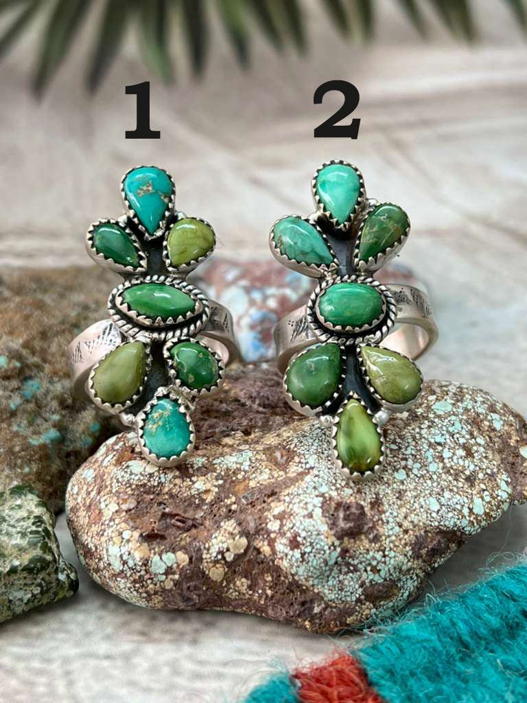 Handmade Sterling Silver Sonoran Mountain Turquoise Adjustable Rings "Signed Nizhoni"