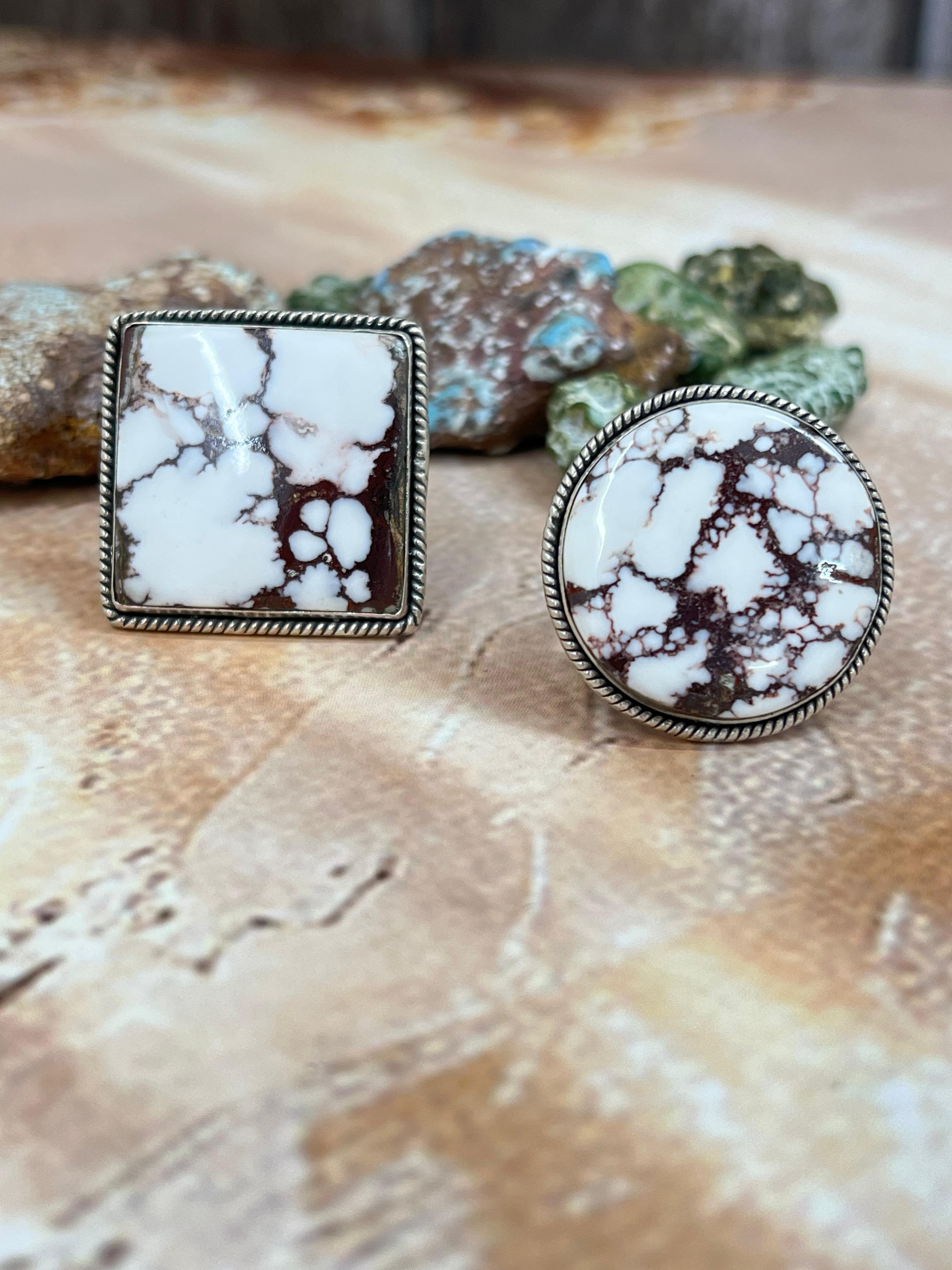 Handmade Sterling Silver Wild Horse Turquoise Adjustable lRing with Si