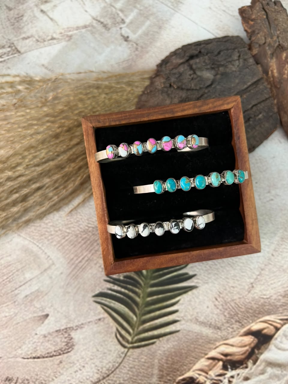 Handmade Sterling Silver Cotton Candy, Kingman Turquoise and White Buffalo Cuff Bracelet Signed Nizhoni