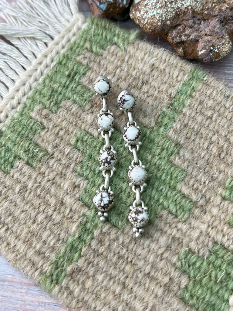 Handmade Sterling Silver Wild Horse Magnesite Post Dangle Earrings "Signed Nizhoni"