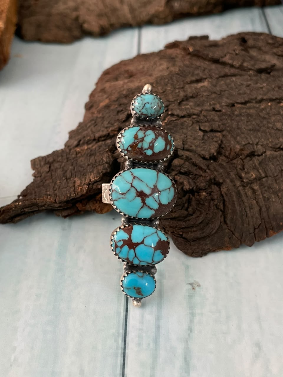 Handmade Sterling Silver Egyptian Turquoise Collection: Adjustable Ring Signed Nizhoni