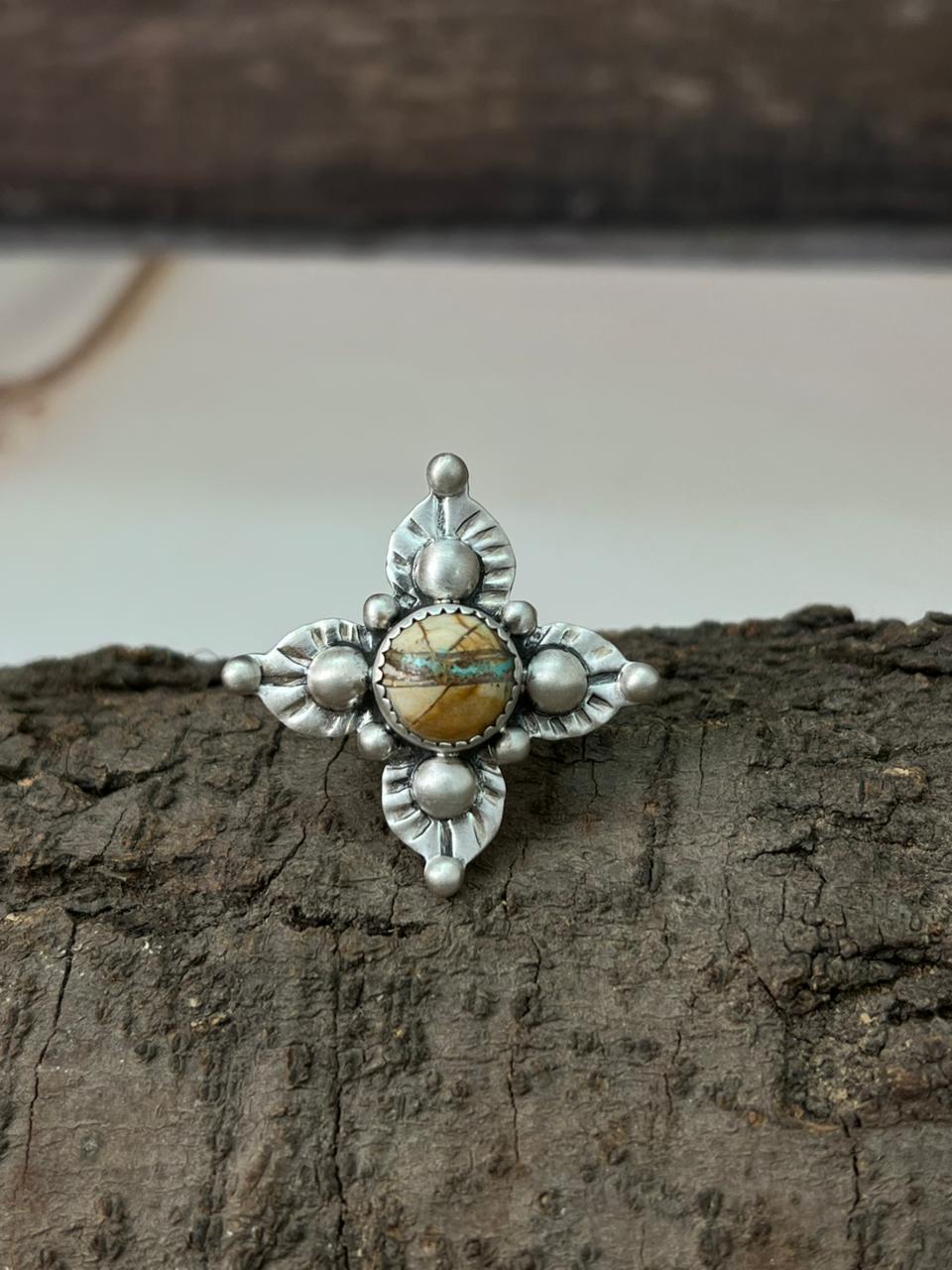 Handmade Sterling Silver Royston Ribbon Turquoise Adjustable Ring "Signed Nizhoni"