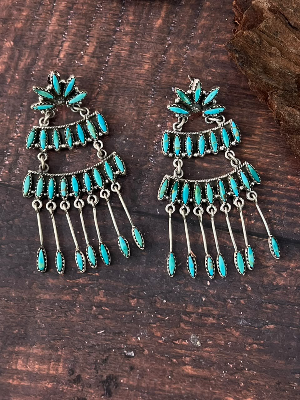 Handmade Sterling Silver Kingman Turquoise Post Dangle Earrings Signed Nizhoni