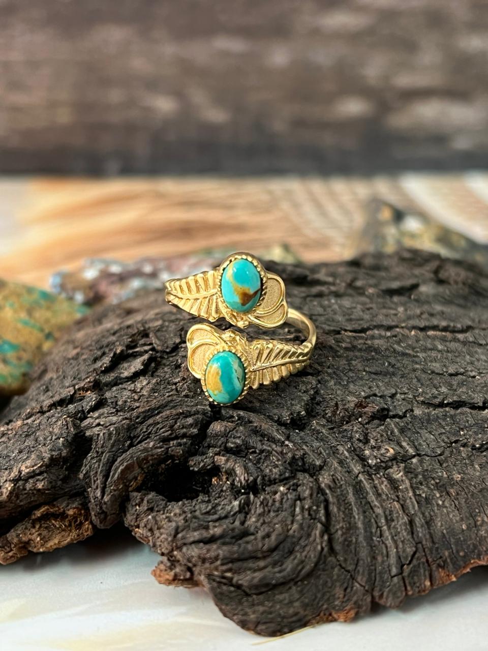 The Golden Collection: Handmade Kingman Turquoise Gold Adjustable Ring