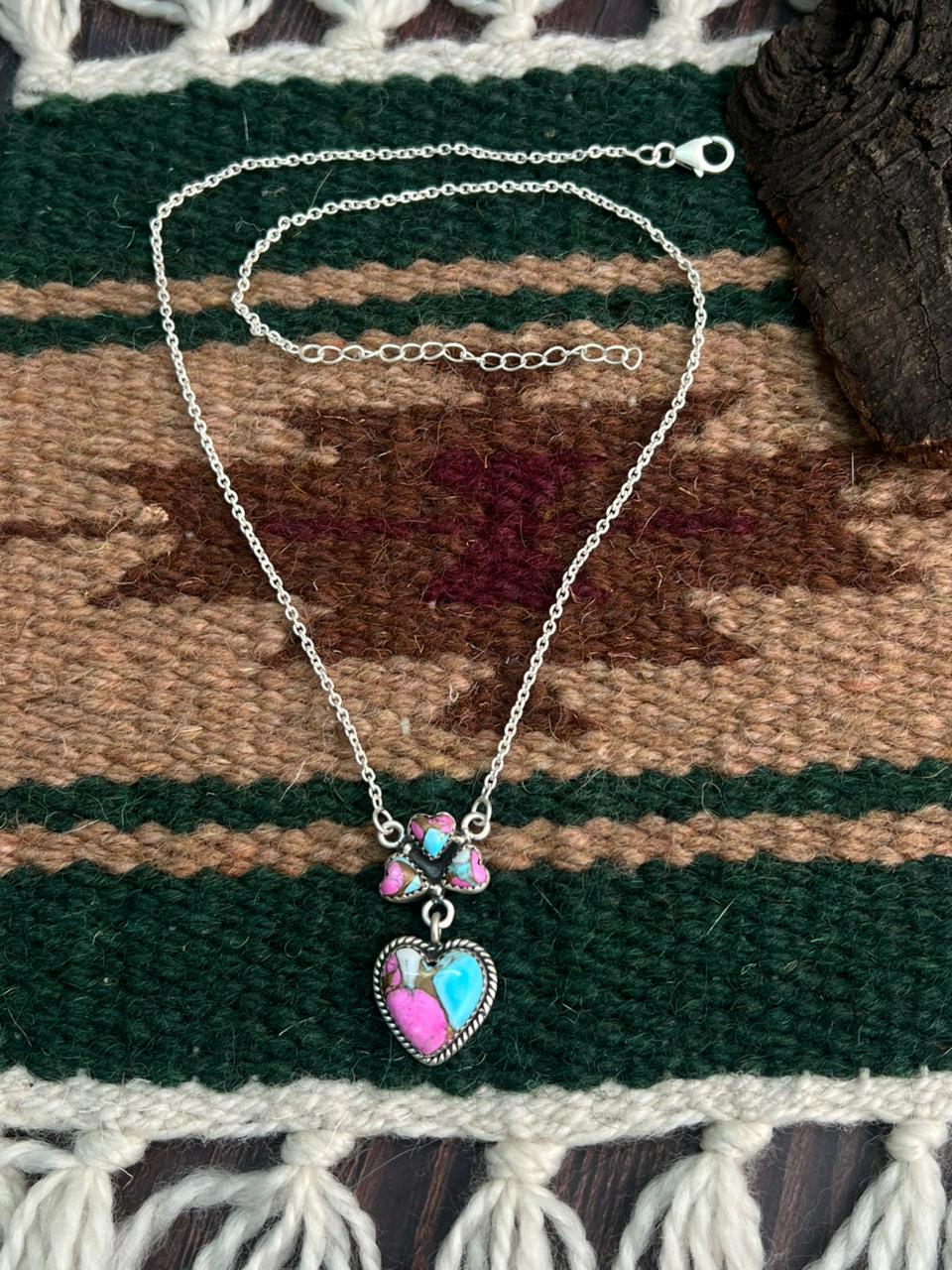 "Heart Collection" Handmade Sterling Silver Cotton Candy Necklace "Signed Nizhoni"
