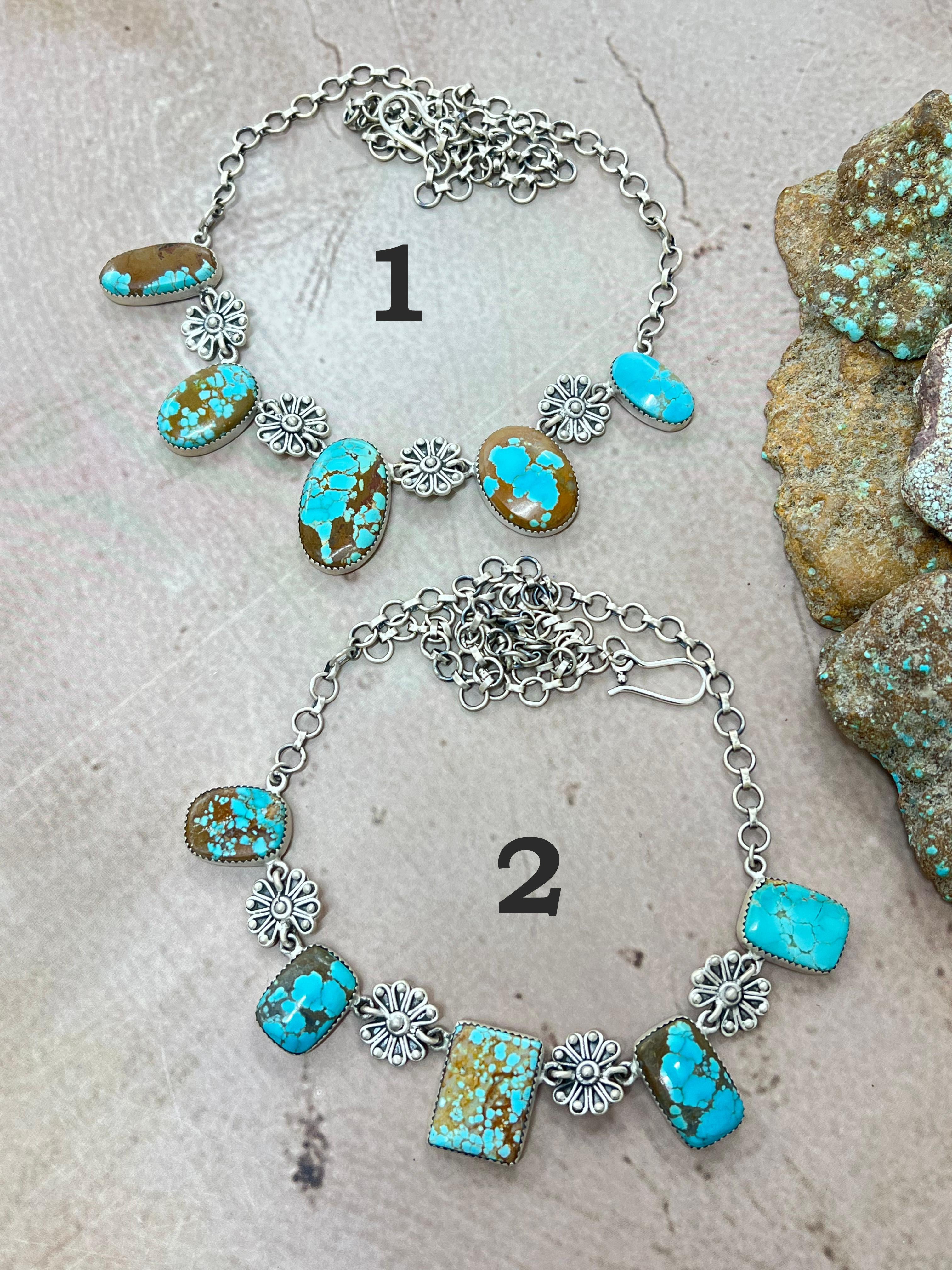 Handmade Sterling Silver Number 8 Turquoise Necklace with Signed Nizhoni