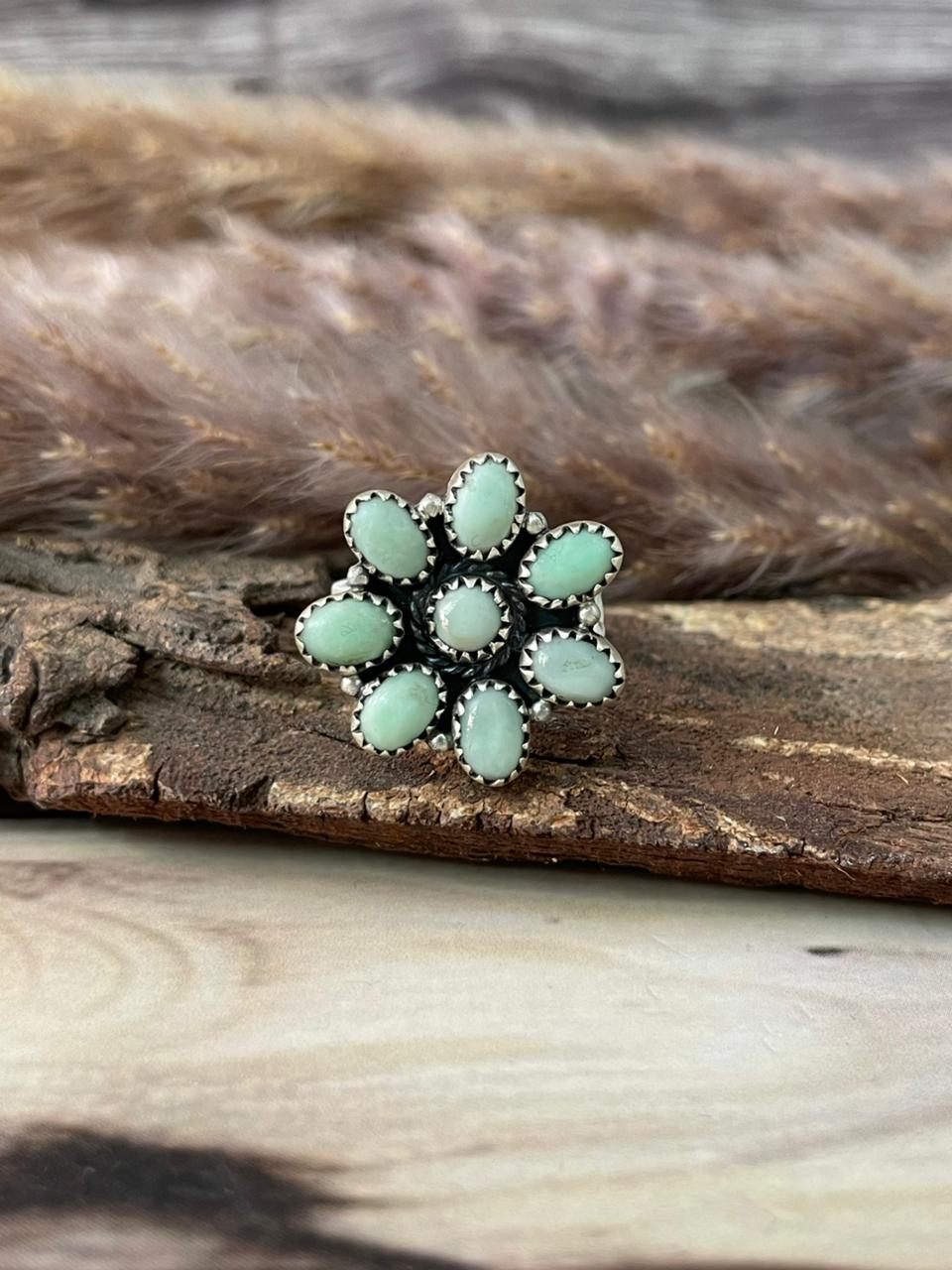 Handmade Sterling Silver Paloma Turquoise Adjustable Ring Signed Nizhoni