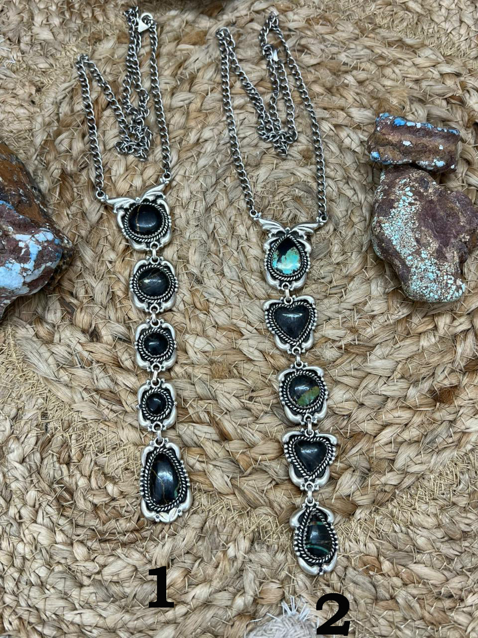 Handmade Sterling Silver Blackjack Turquoise Necklace "Signed Nizhoni"