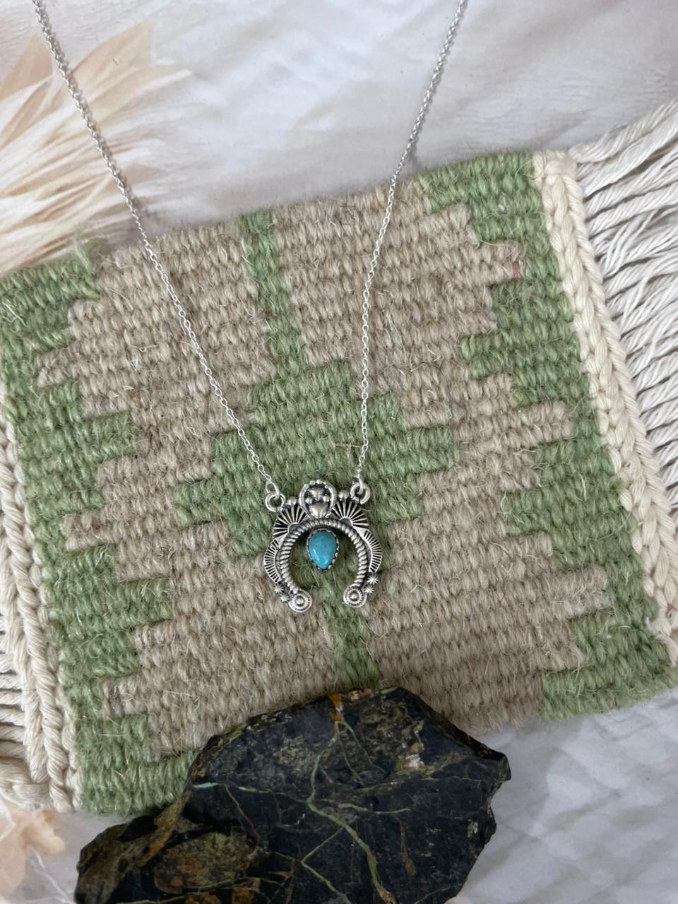 Handmade Sterling Silver Kingman Turquoise Naja Necklace "Signed Nizhoni"