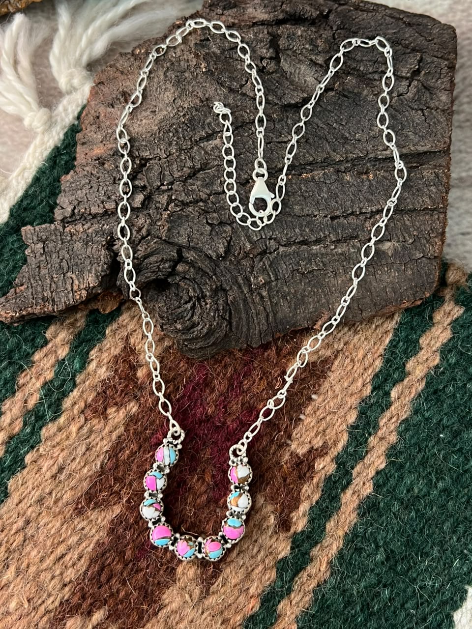 Handmade Sterling Silver Cotton Candy Necklace Signed Nizhoni