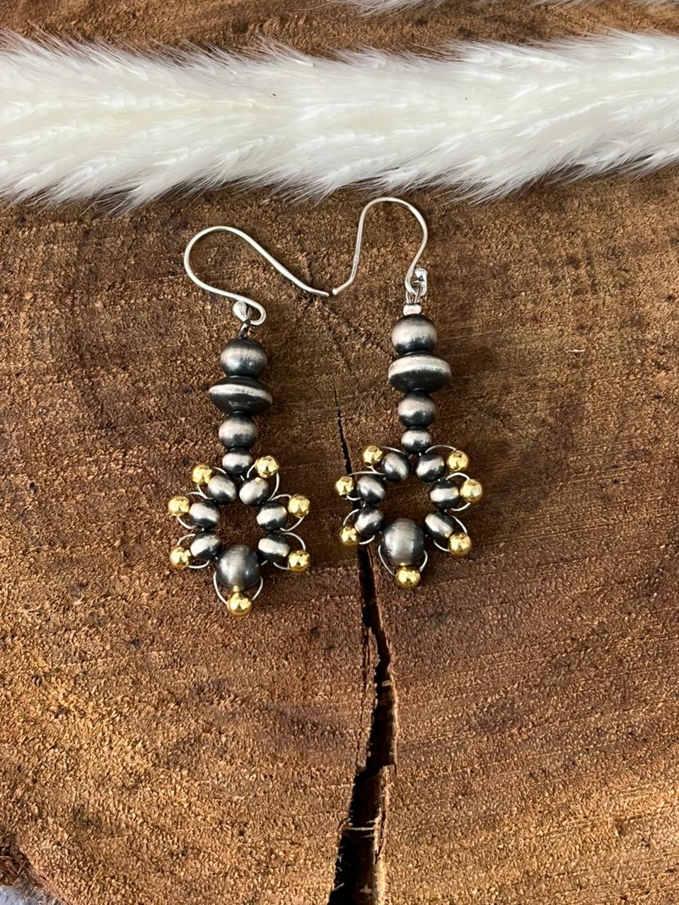 Handmade Sterling Silver and Gold Hook Dangle Beaded Earrings