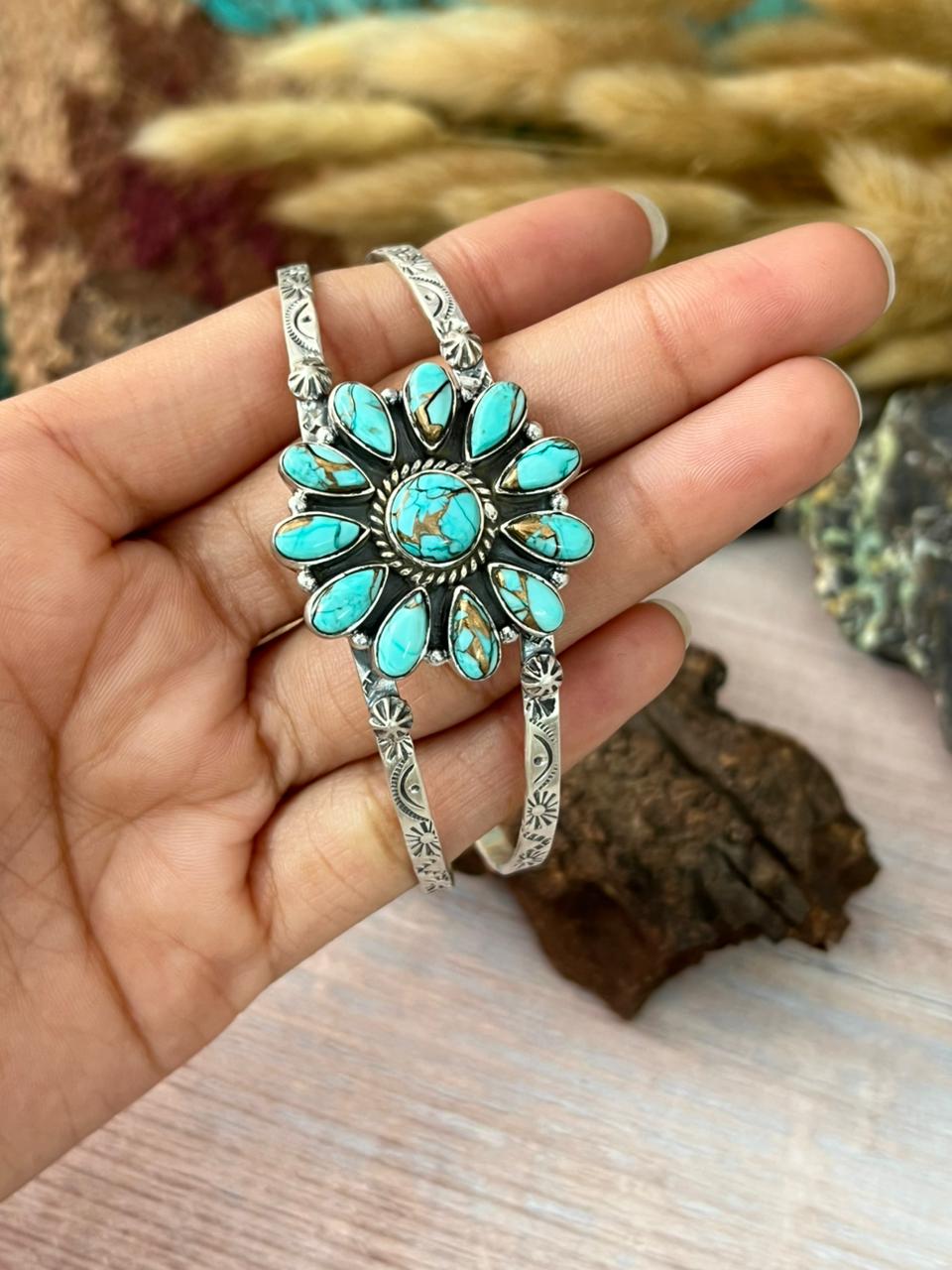 Handmade Sterling Silver Mint Dahlia Collection: Cuff Bracelet "Signed Nizhoni"