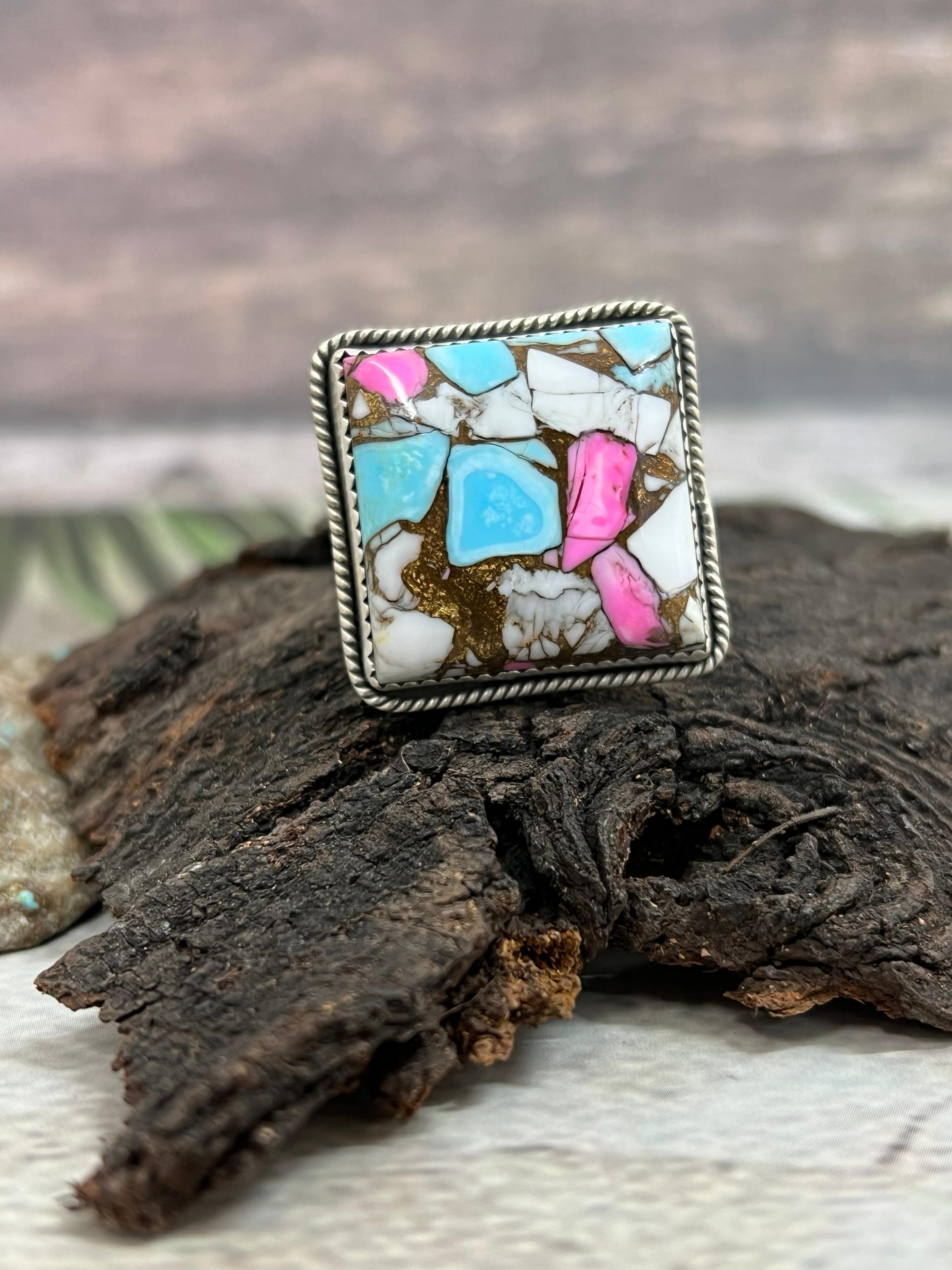 Handmade Sterling Silver Cotton Candy Adjustable Ring Signed Nizhoni