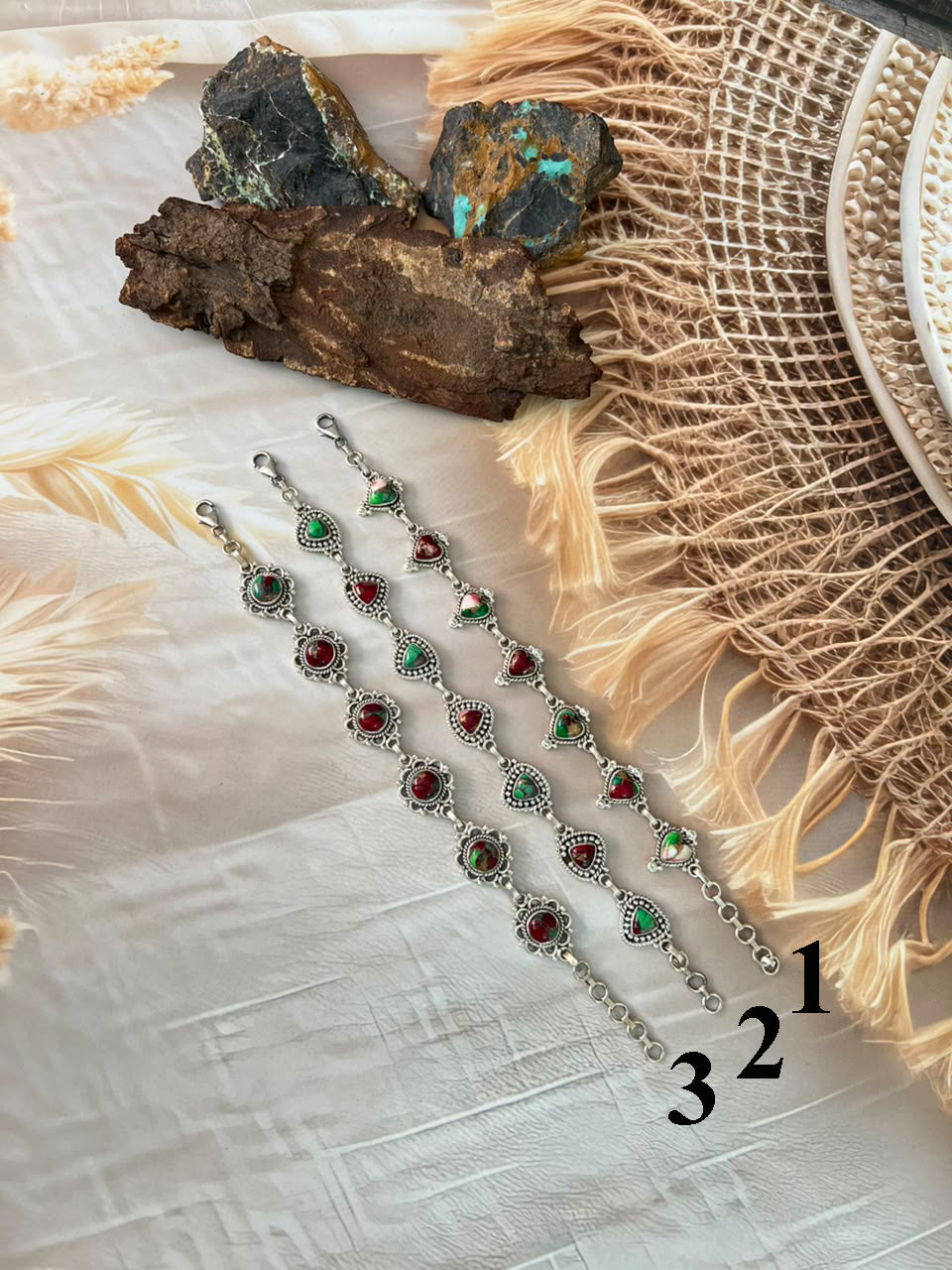 Handmade Sterling Silver Christmas Dahlia Collection: Chain Bracelet Signed Nizhoni