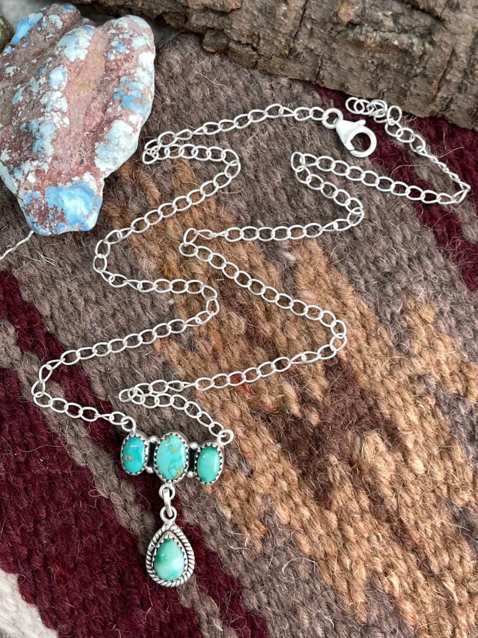 Handmade Sterling Silver Emerald Valley Turquoise Necklace "Signed Nizhoni"