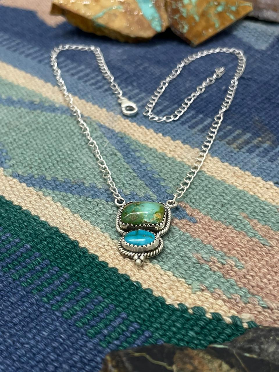 Handmade Sterling Silver Sonoran with White Water Turquoise Necklace "Signed Nizhoni"