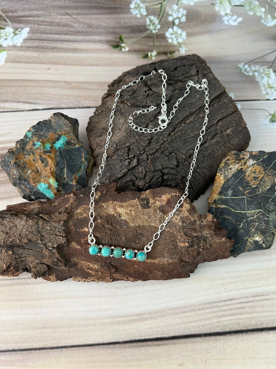 Handmade Sterling Silver Kingman Turquoise Necklace Signed Nizhoni