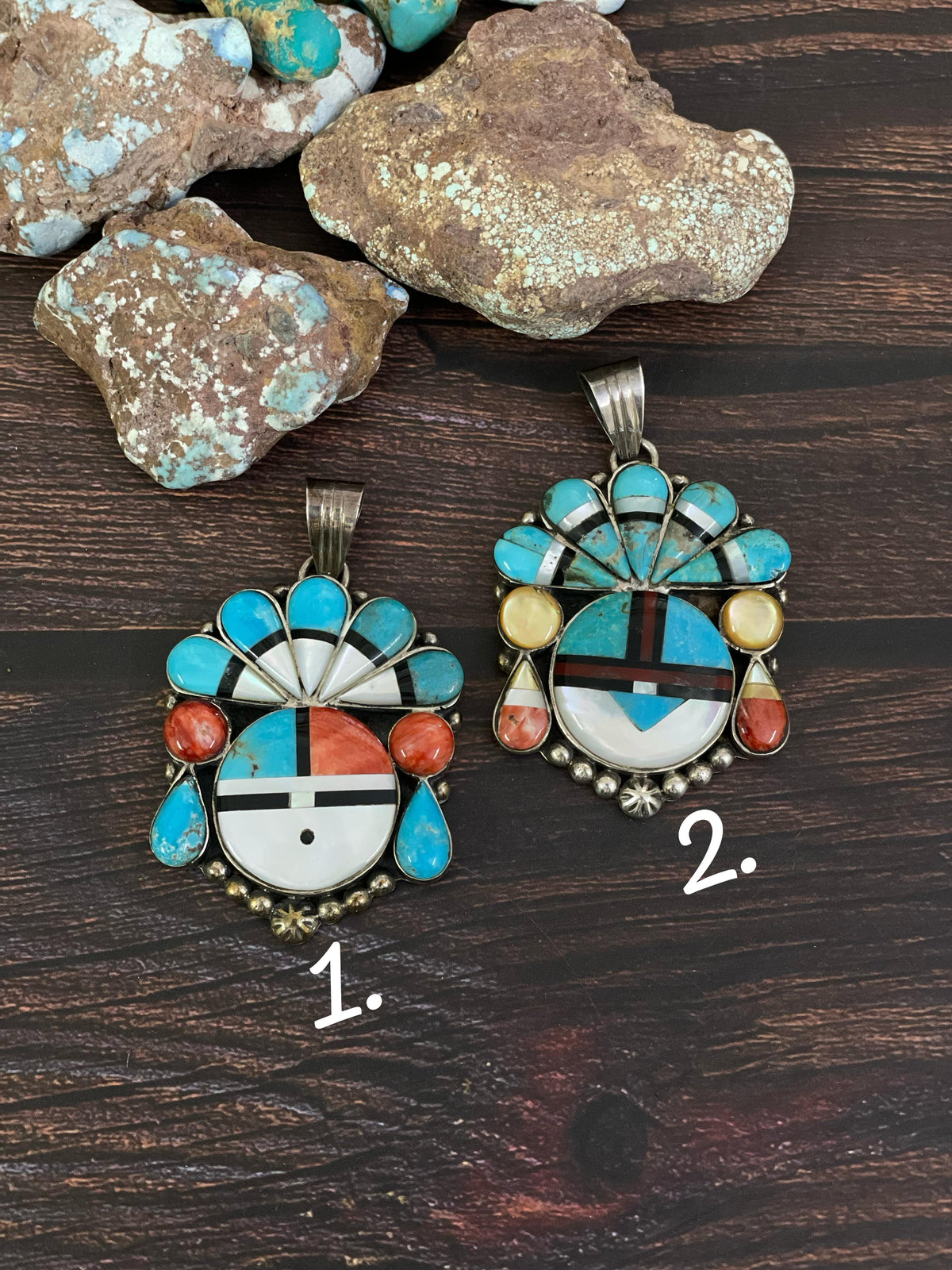 Handmade Sterling Silver Kachina Turquoise Pendant with Signed Nizhoni