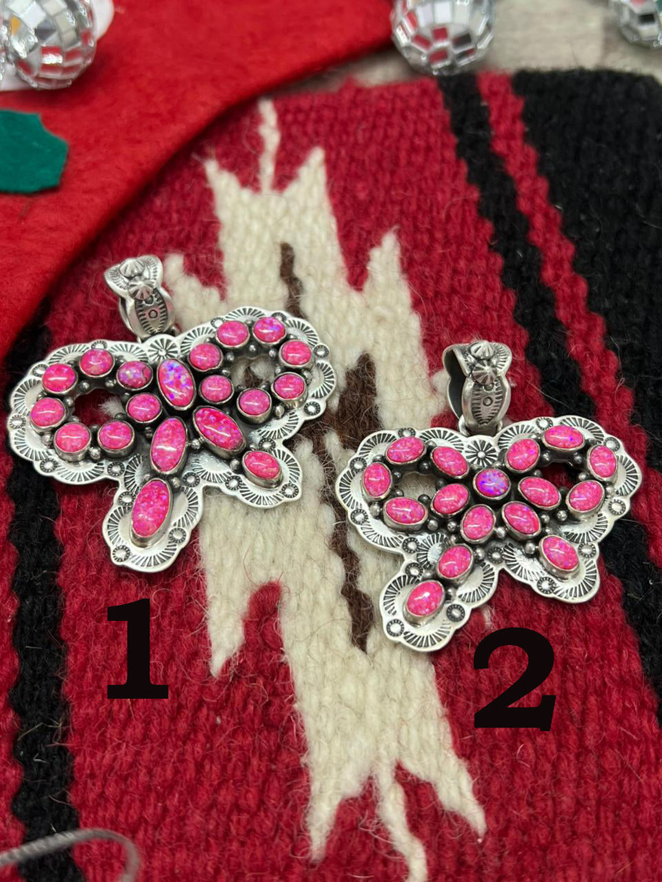 "Christmas Collection" Handmade Sterling Silver Hot Pink Pendant "Signed Nizhoni"