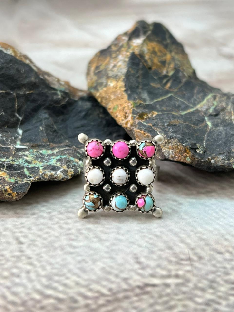 Handmade Sterling Silver Cotton Candy Adjustable Ring " Signed Nizhoni"