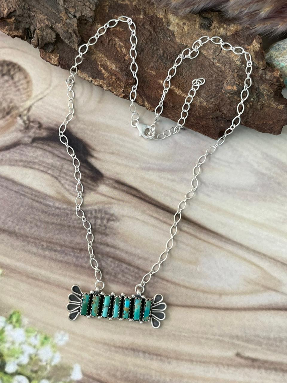Handmade Sterling Silver Kingman Turquoise Necklace Signed Nizhoni