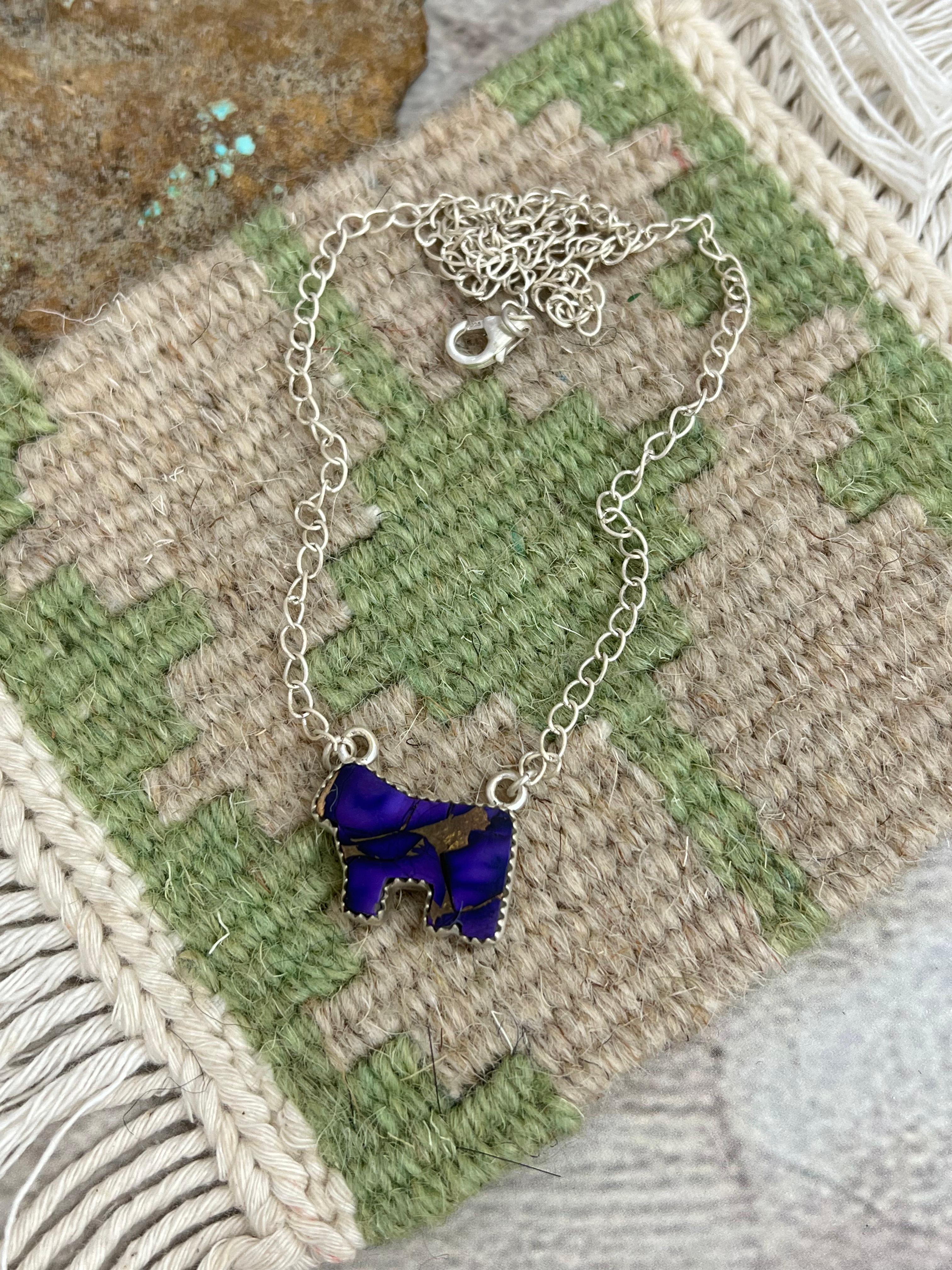 Handmade Sterling Silver Grape Dahlia Bull Necklace with Signed Nizhoni