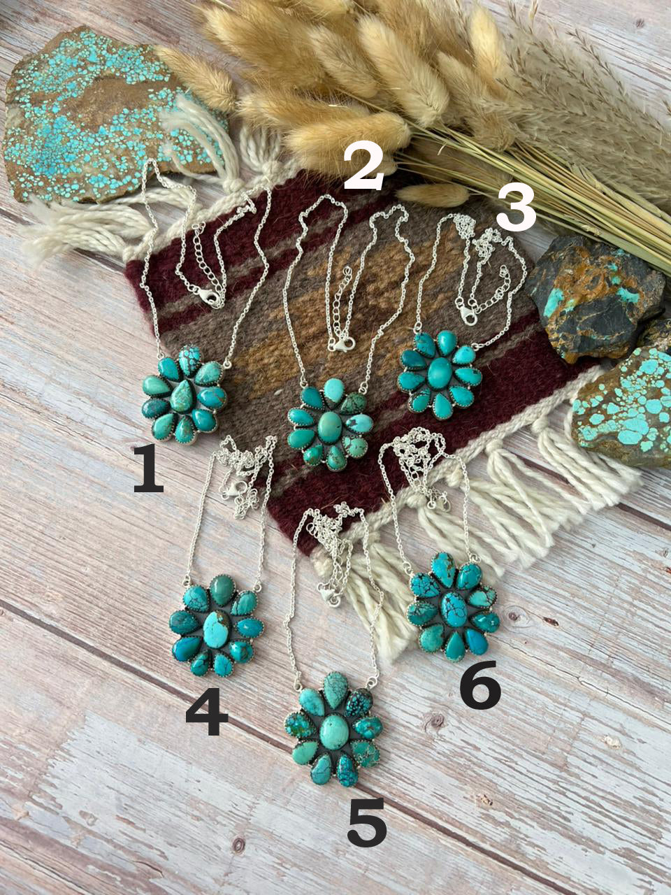 Handmade Sterling Silver Sonoran Tibetan Turquoise Cluster Necklace "Signed Nizhoni"