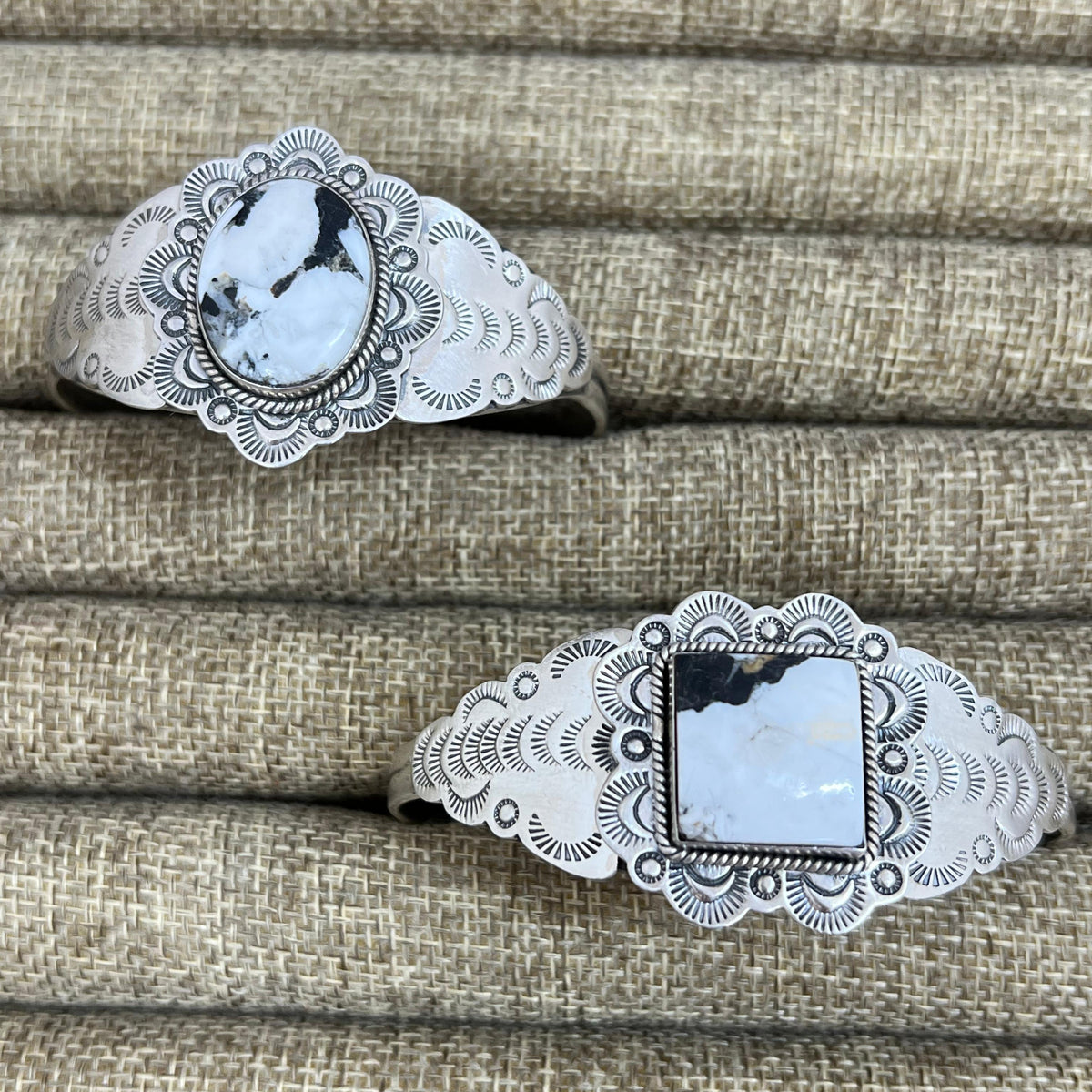 Southwestern Watch Cuff w/White Buffalo Stones White Buffalo Inlay - Sterling Silver Cuff Bracelet – Pickle  main image 3