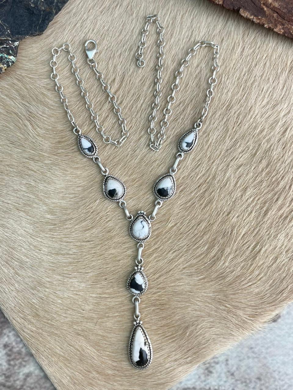 Handmade Sterling Silver White Buffalo Necklace "Signed Nizhoni"