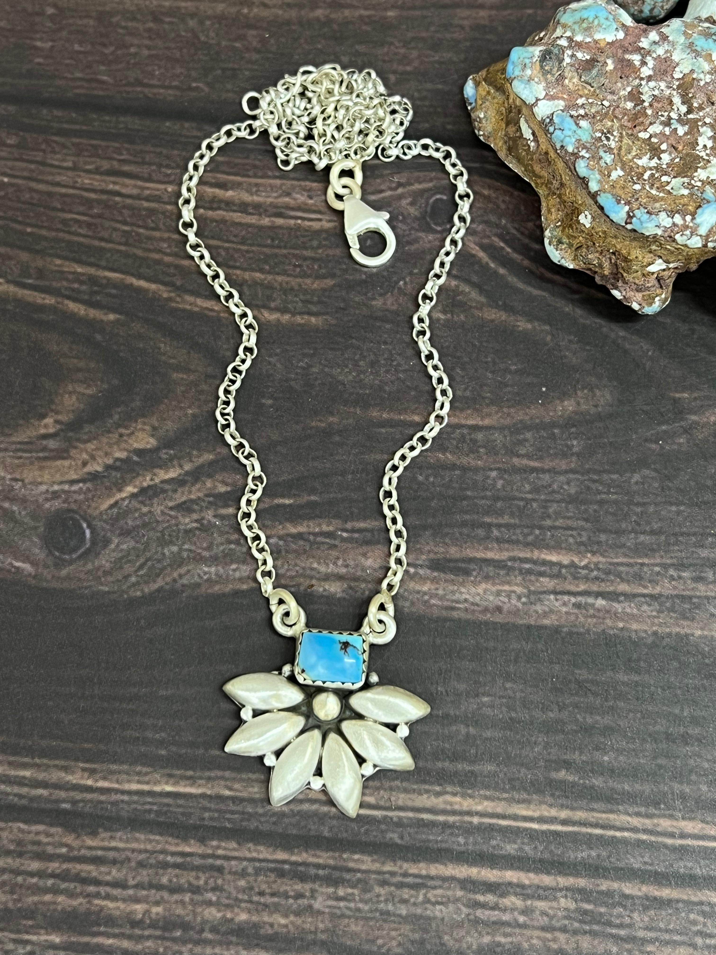 "Ball Collection" Handmade Sterling Silver Golden Hills Turquoise Necklace with Signed Nizhoni