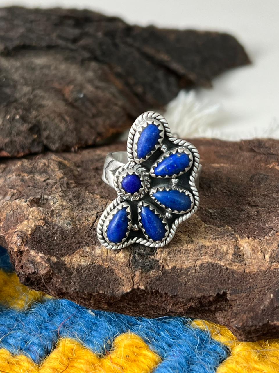 Handmade Sterling Silver Lapis Adjustable Ring "Signed Nizhoni"