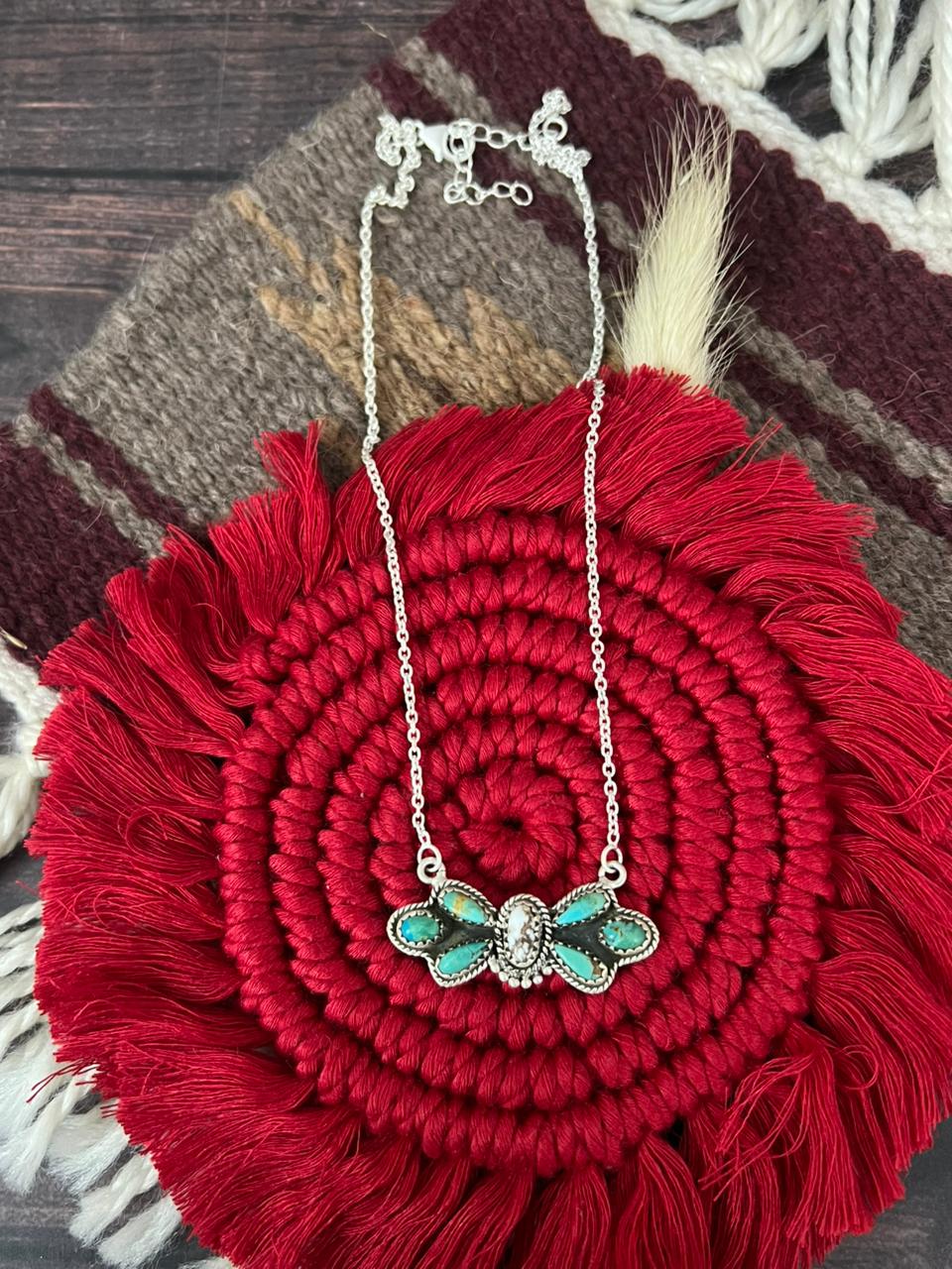 Handmade Sterling Silver Wildhorse Magnesite with Kingman Turquoise Necklace "Signed Nizhoni"