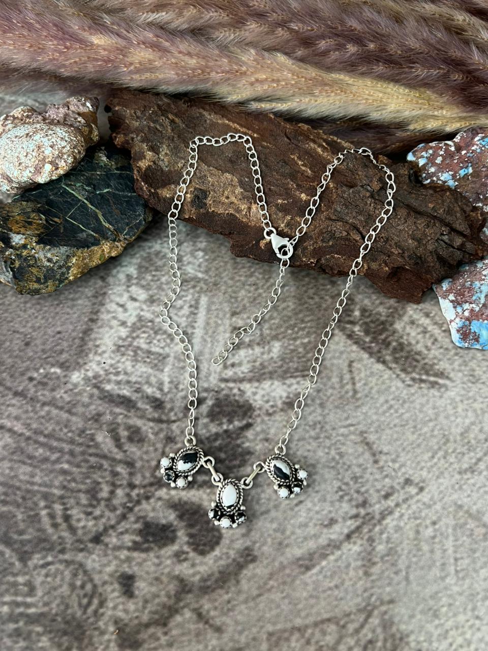 Handmade Sterling Silver White Buffalo Necklace "Signed Nizhoni"