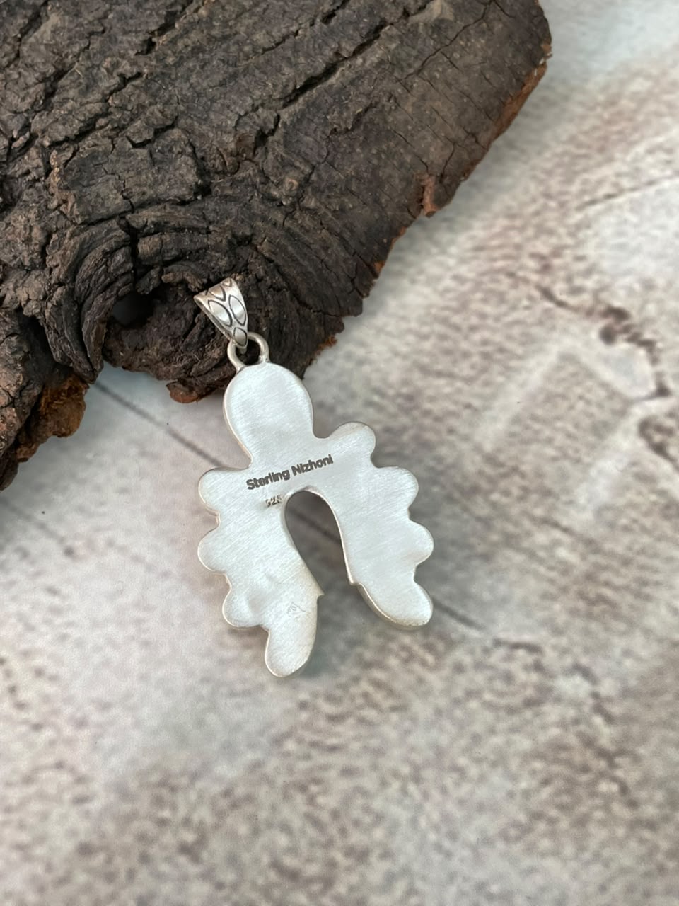Handmade Sterling Silver White Buffalo with Blackjack Turquoise Naja Pendant Signed Nizhoni