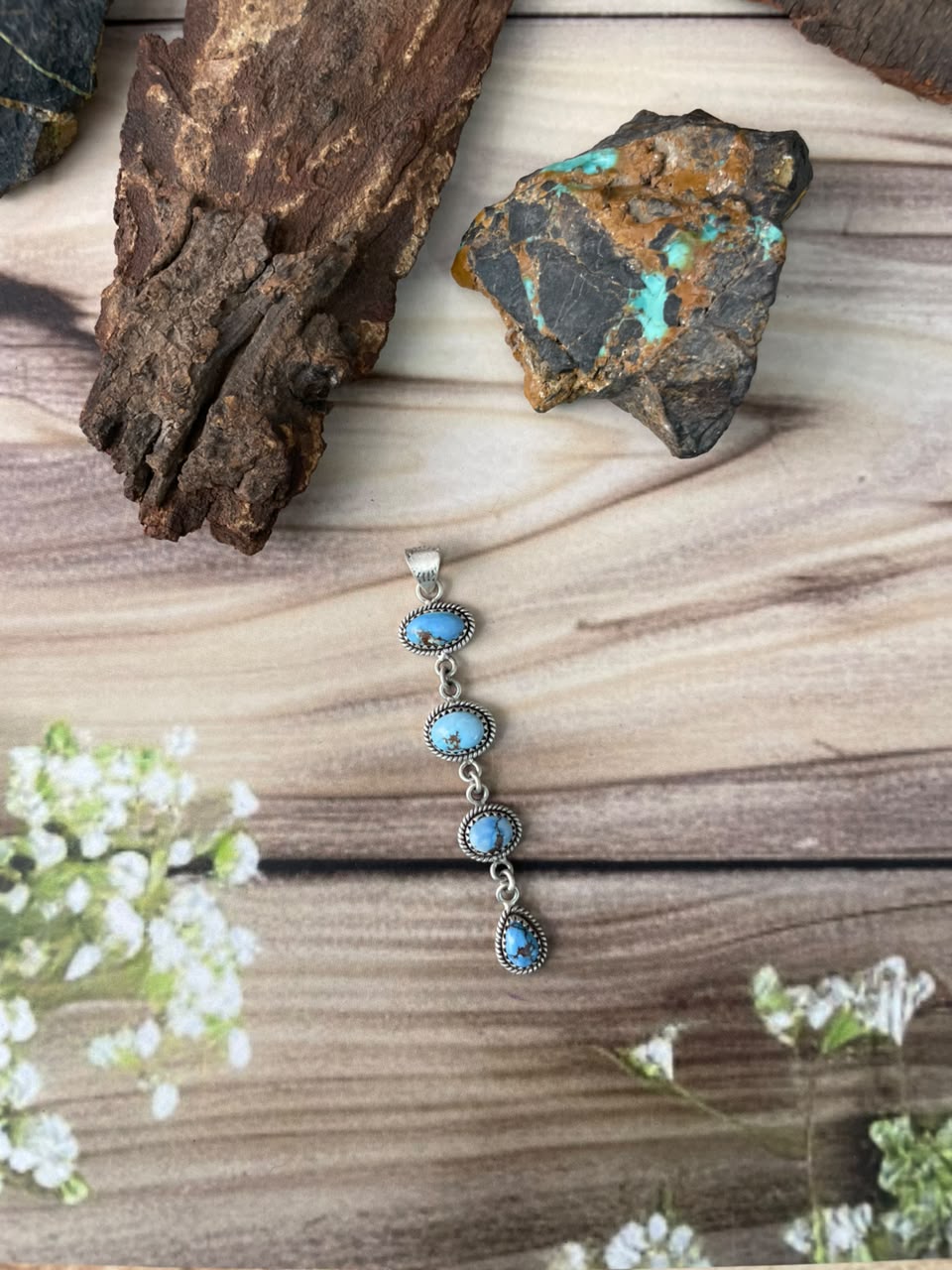 Handmade Sterling Silver Golden Hills Turquoise Pendant Signed Nizhoni