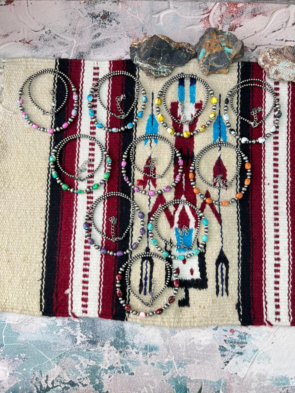 Handmade Sterling Silver Multistone Beaded Necklace "Signed Nizhoni"