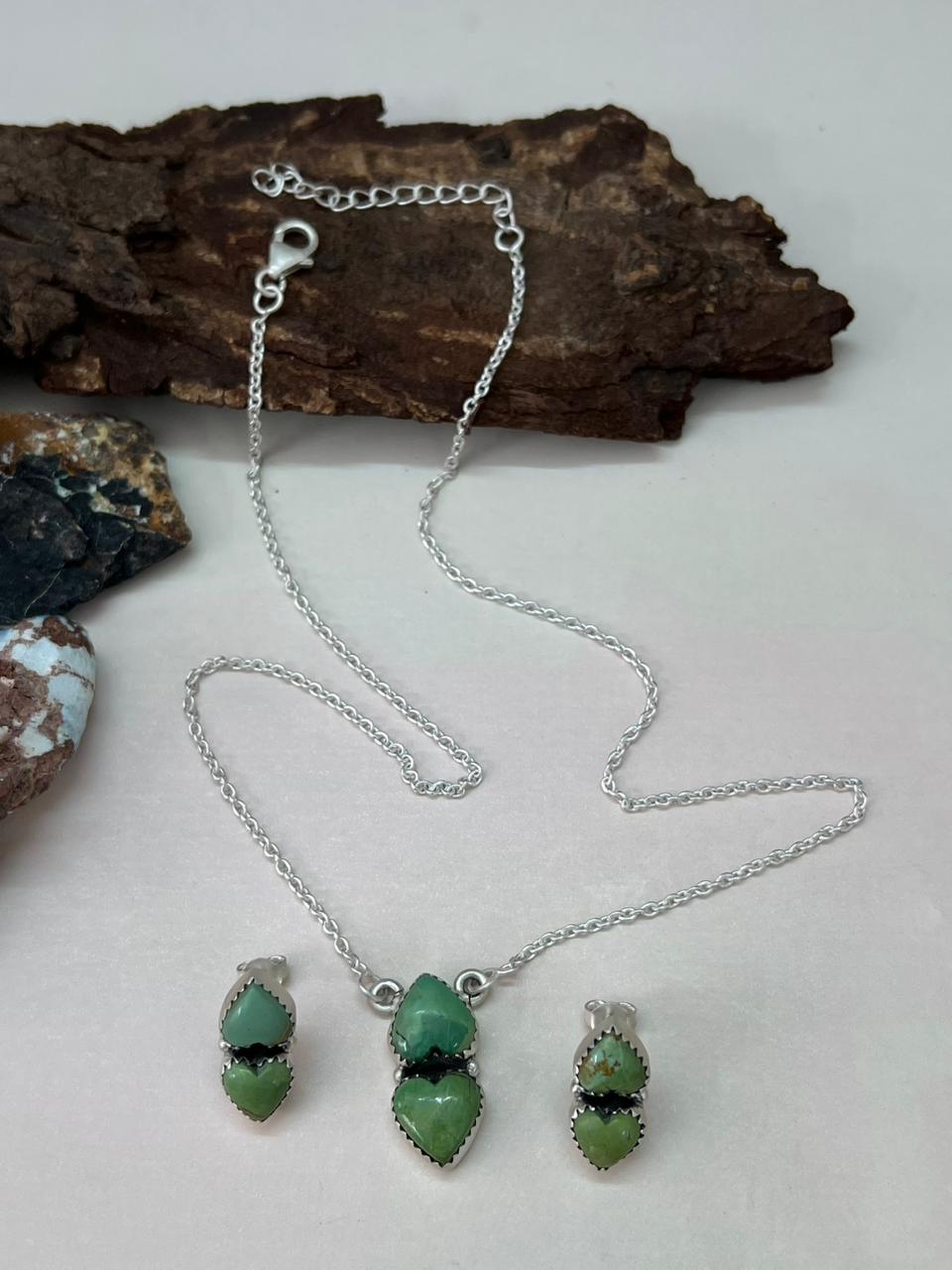Handmade Sterling Silver Kingman Turquoise Necklace Earrings Set "Signed Nizhoni"
