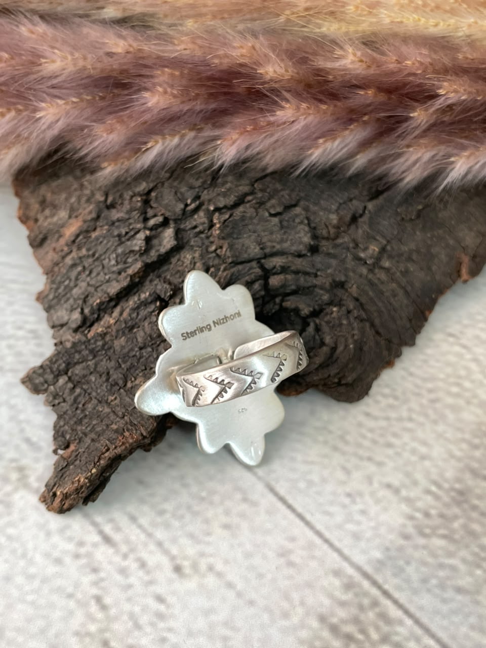 Handmade Sterling Silver Kingman Turquoise Adjustable Ring Signed Nizhoni