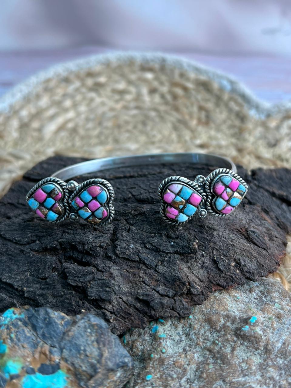 Handmade Sterling Silver Cotton Candy Cuff Bracelet "Signed Nizhoni"