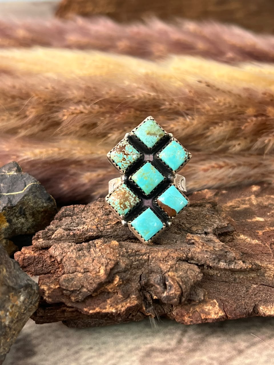 Handmade Sterling Silver Number 8 Turquoise Collection: Adjustable Ring Signed Nizhoni