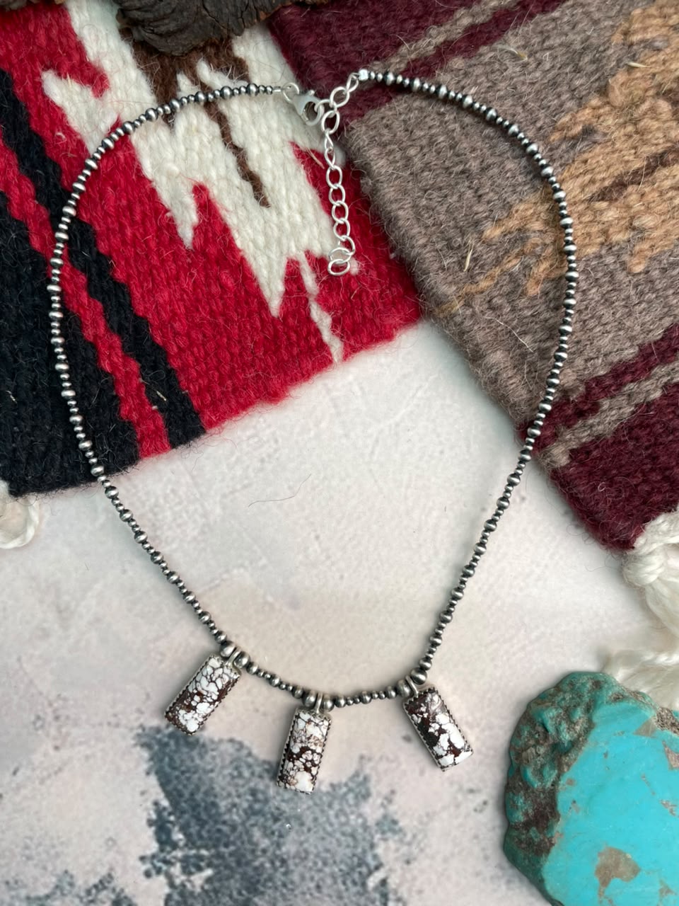 Handmade Sterling Silver Wildhorse Magnesite Beaded Necklace Signed Nizhoni