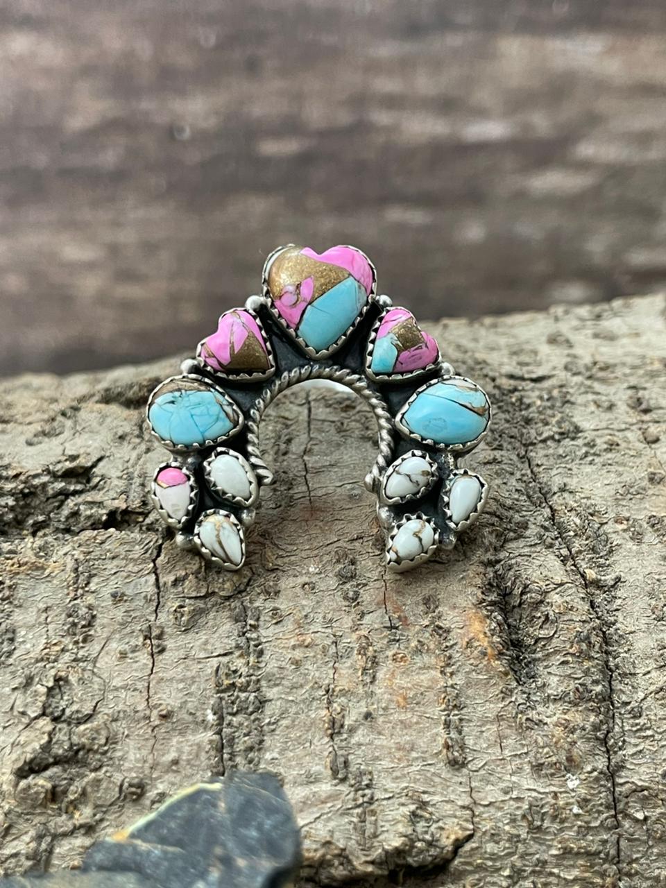 "Heart Collection" Handmade Sterling Silver Cotton Candy Adjustable Ring "Signed Nizhoni"